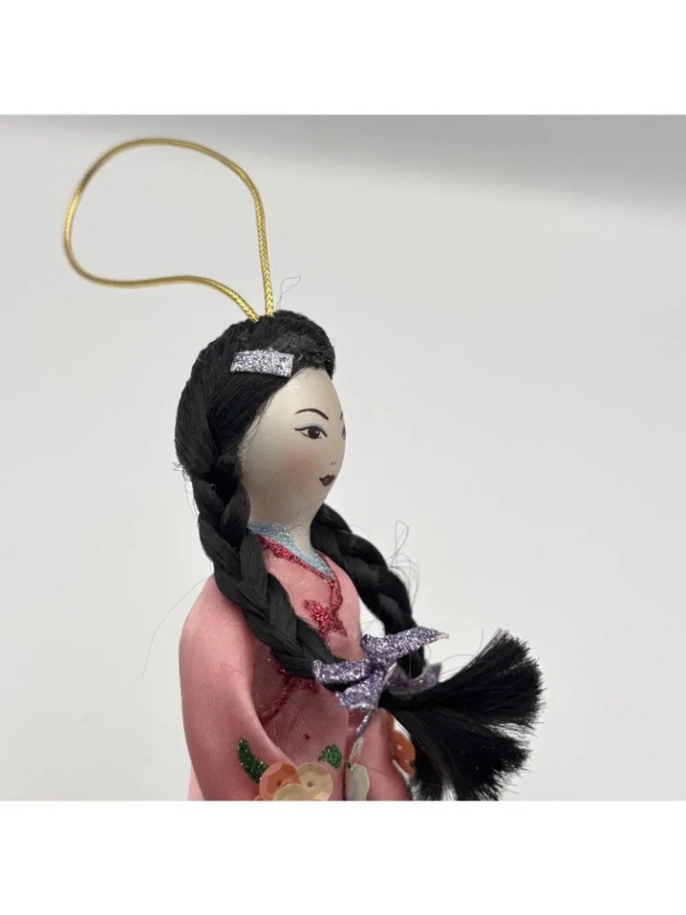 Ladies Of Elegance Glass Christmas Ornament Asian Girl Geisha Sequins Violet 8”